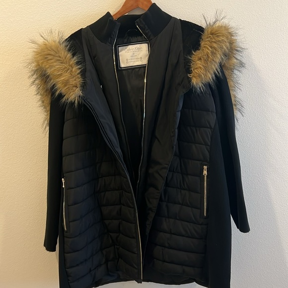 CALVIN KLEIN PERFORMANCE | Black Sweater Sleeve Faux-Fur Walker Coat size 3X - Picture 9 of 9